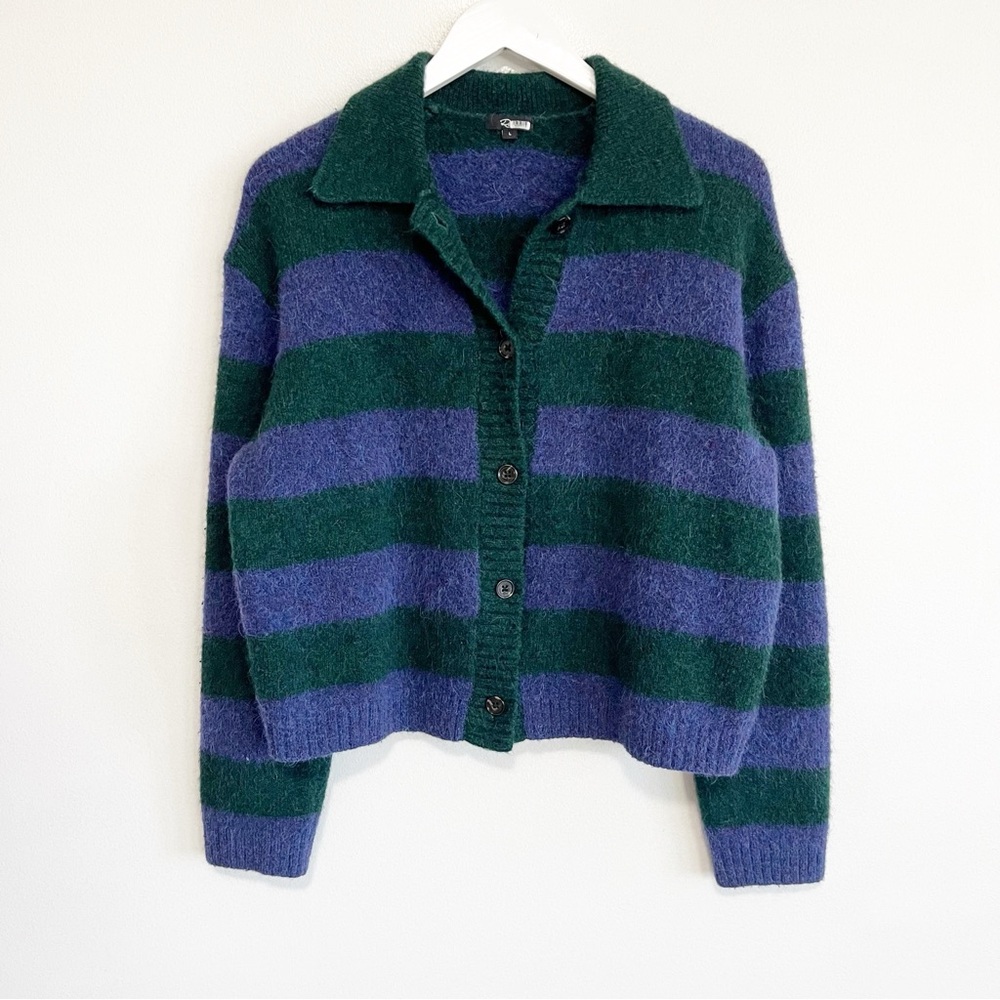 BOGO! RAILS Amber Collar Cardigan Sweater Oxford Stripe Purple Green Large - Picture 3 of 10